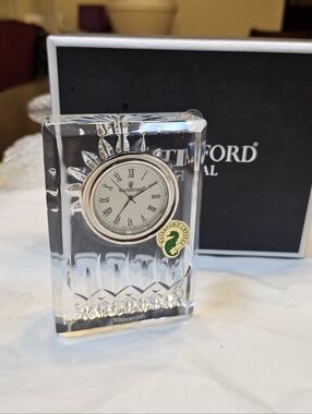 New In Box Waterford Crystal Table Mini Clock Rectangle